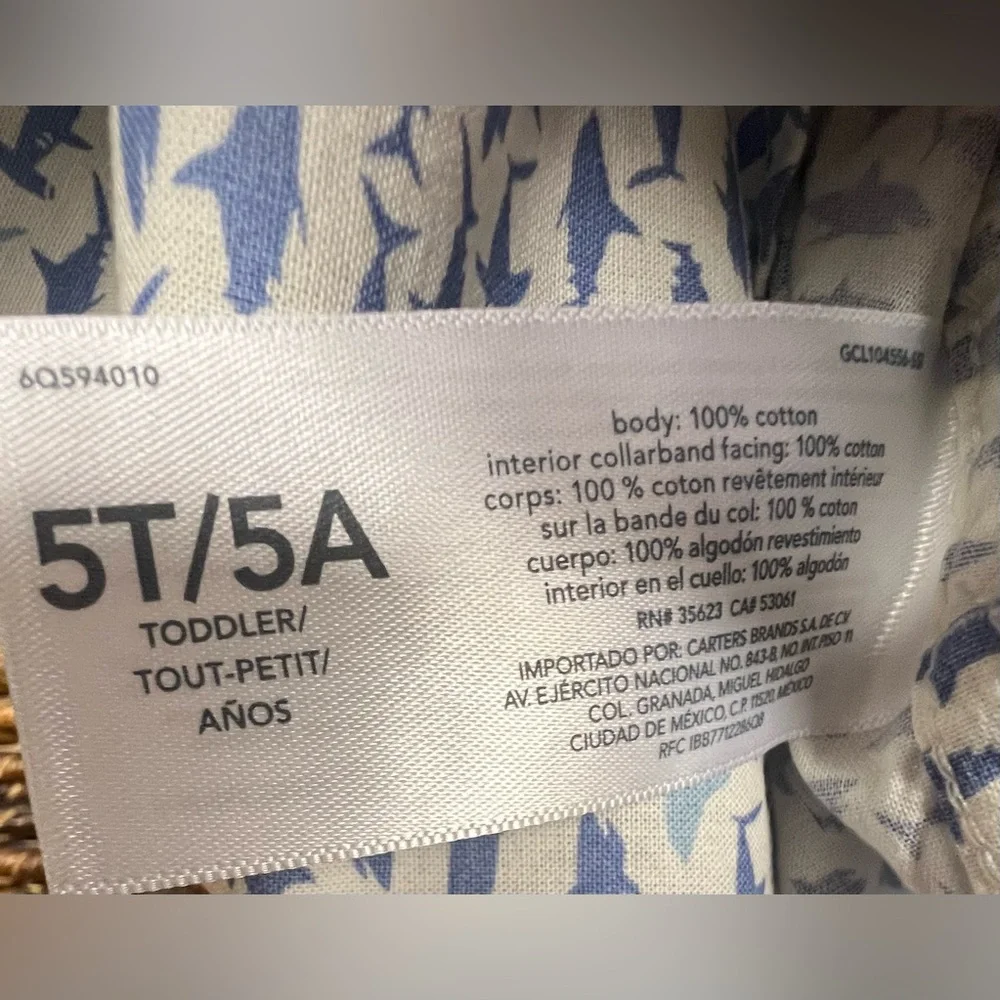 Osh Gosh - Kids‎ Blue Shark Print Shirt- Size:5T, New with tags
